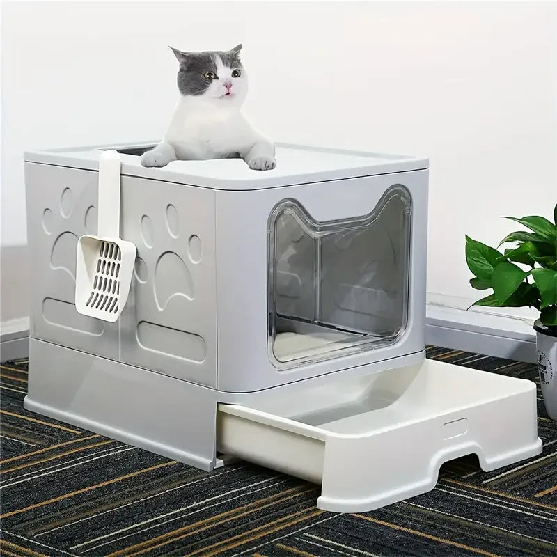 CleanStep Foldable Cat Litter House with Pull-Out Drawer