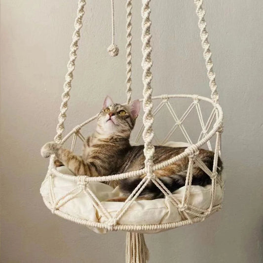 BohoNest Handwoven Hanging Cat Hammock