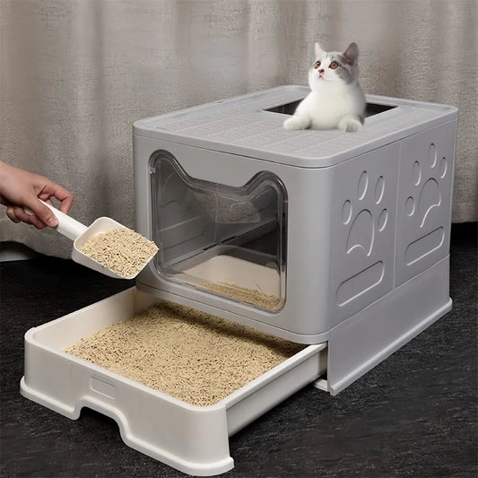 CleanStep Foldable Cat Litter House with Pull-Out Drawer