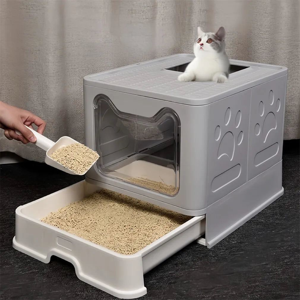 CleanStep Foldable Cat Litter House with Pull-Out Drawer