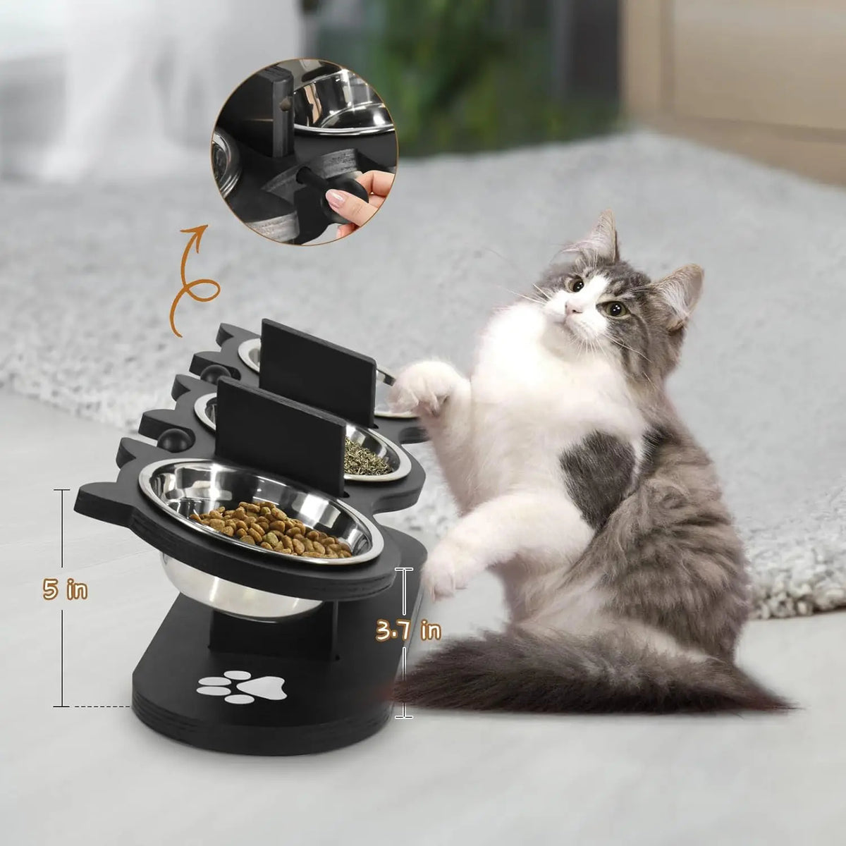 Purrfect Trio Adjustable Elevated Cat Bowl Set