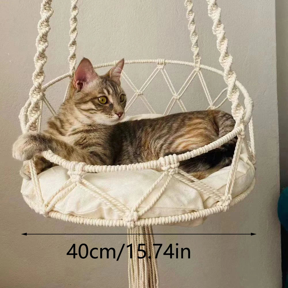 BohoNest Handwoven Hanging Cat Hammock