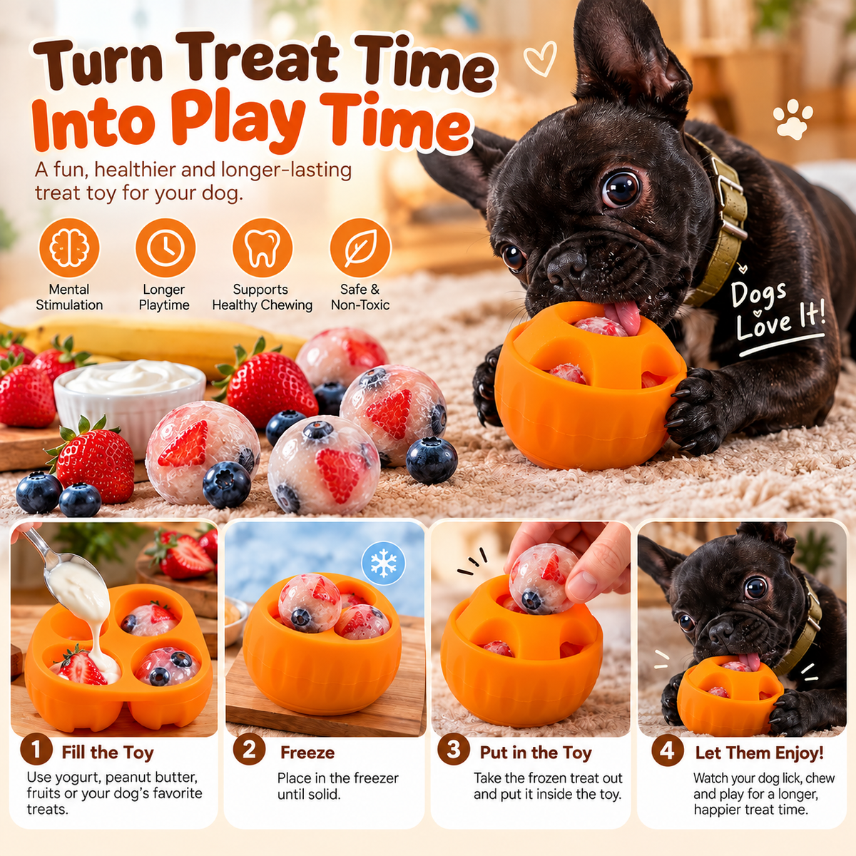 TreatRoll Interactive Dog Treat Ball & Freezer Mold