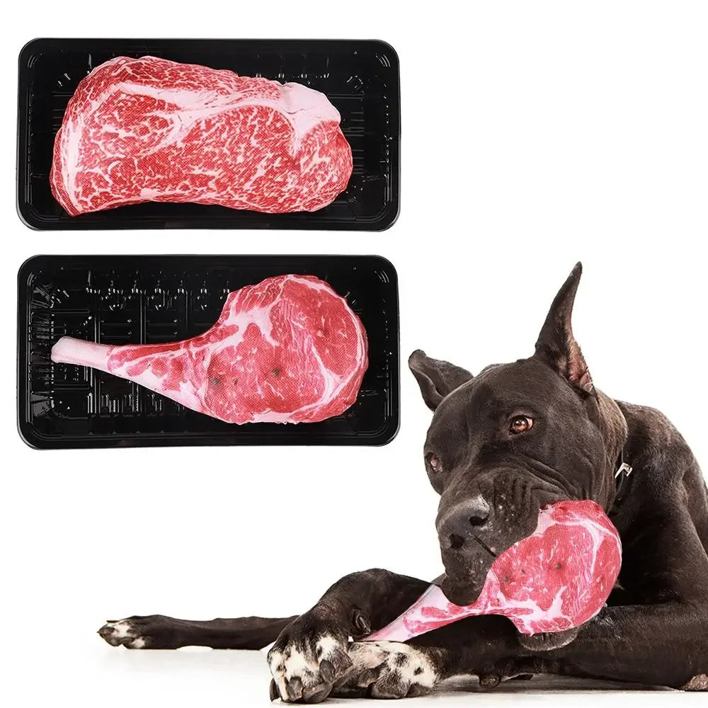 Squeaky Steak Plush Dog Toy