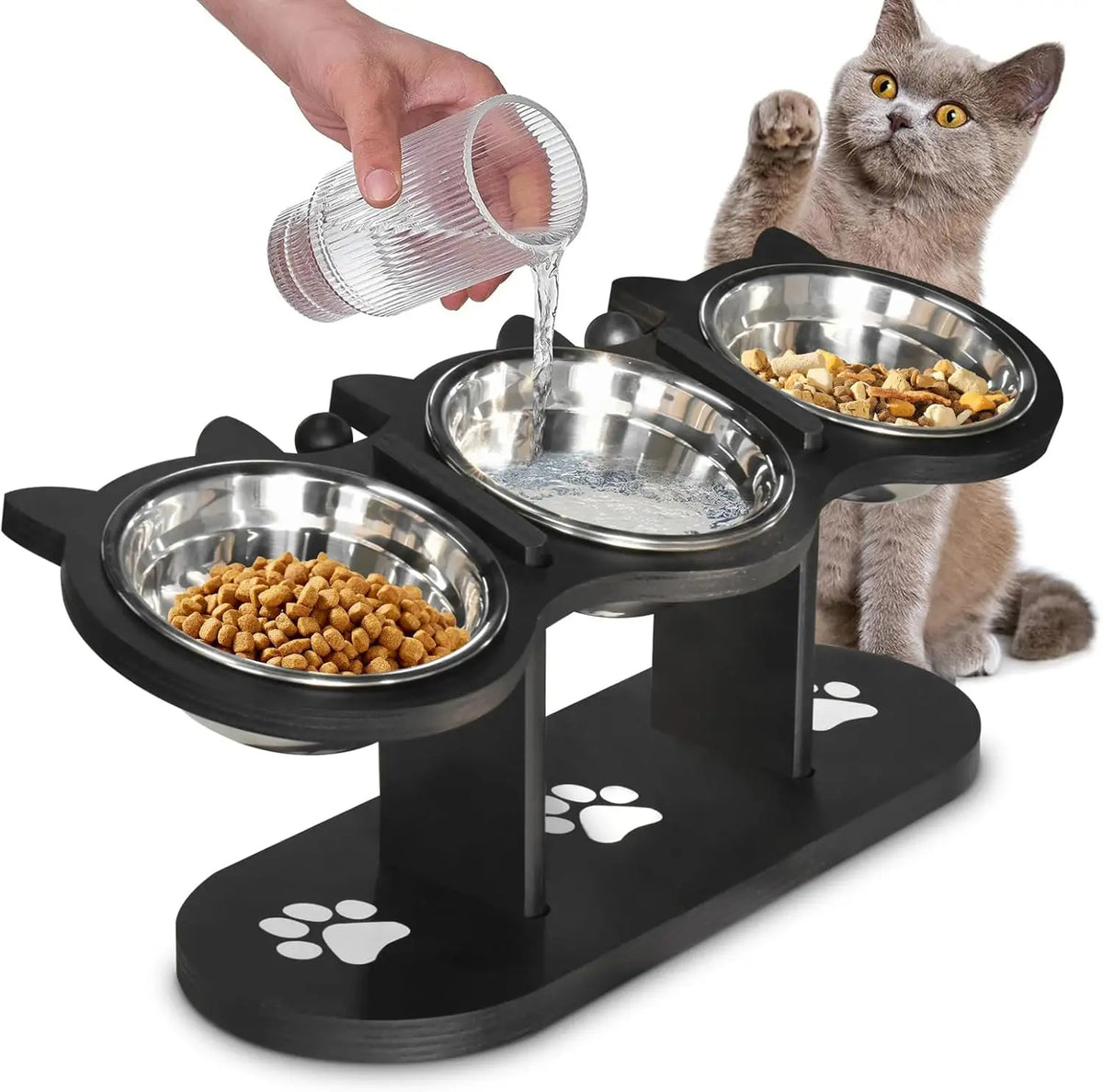 Purrfect Trio Adjustable Elevated Cat Bowl Set