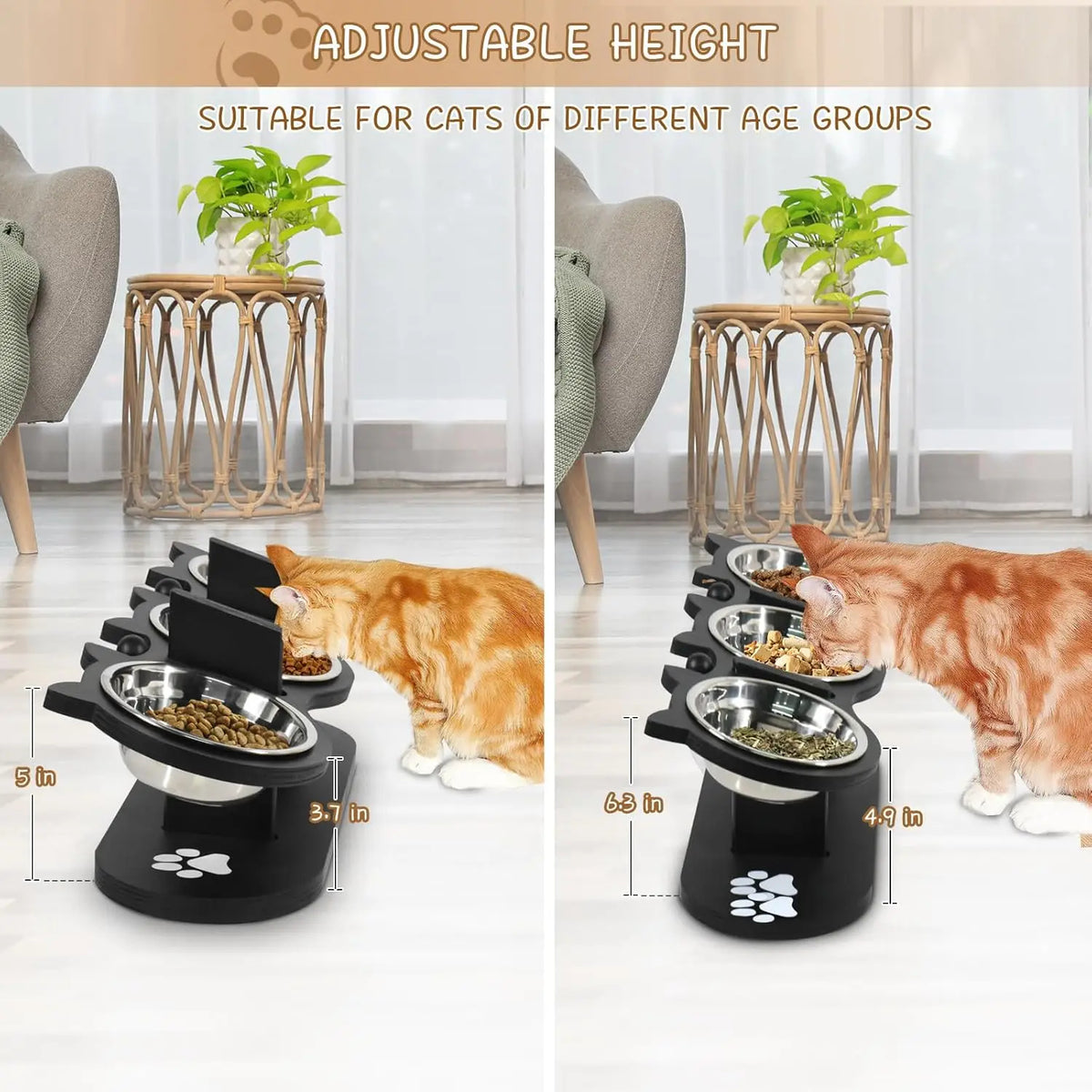 Purrfect Trio Adjustable Elevated Cat Bowl Set