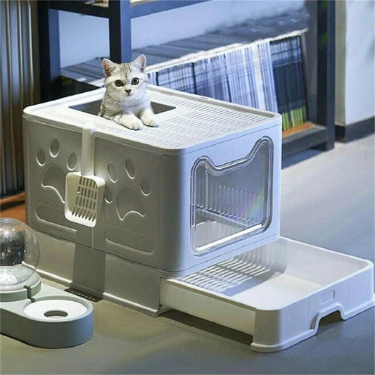 CleanStep Foldable Cat Litter House with Pull-Out Drawer