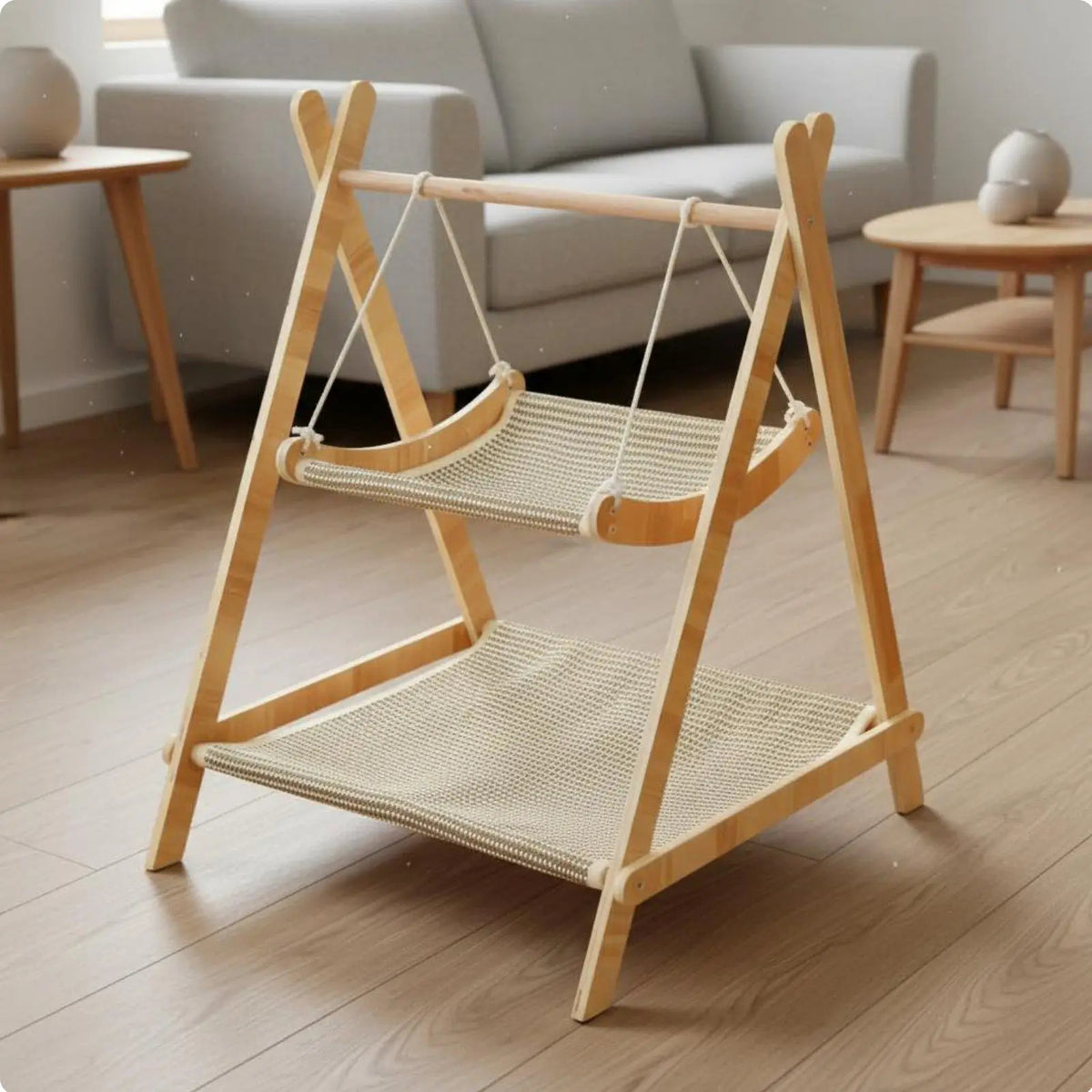 PurrSwing Double-Tier Wooden Cat Hammock