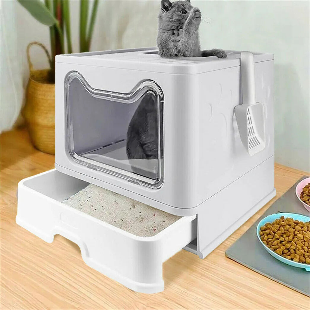 CleanStep Foldable Cat Litter House with Pull-Out Drawer