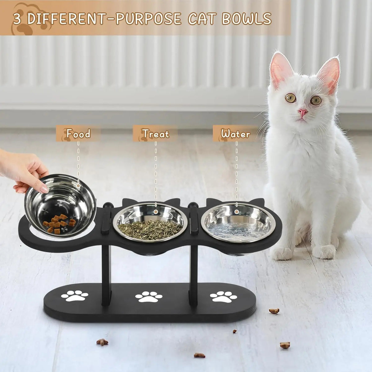 Purrfect Trio Adjustable Elevated Cat Bowl Set