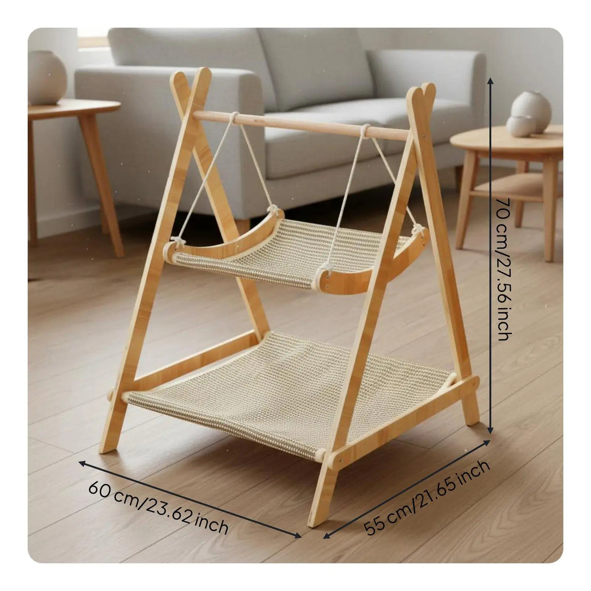 PurrSwing Double-Tier Wooden Cat Hammock