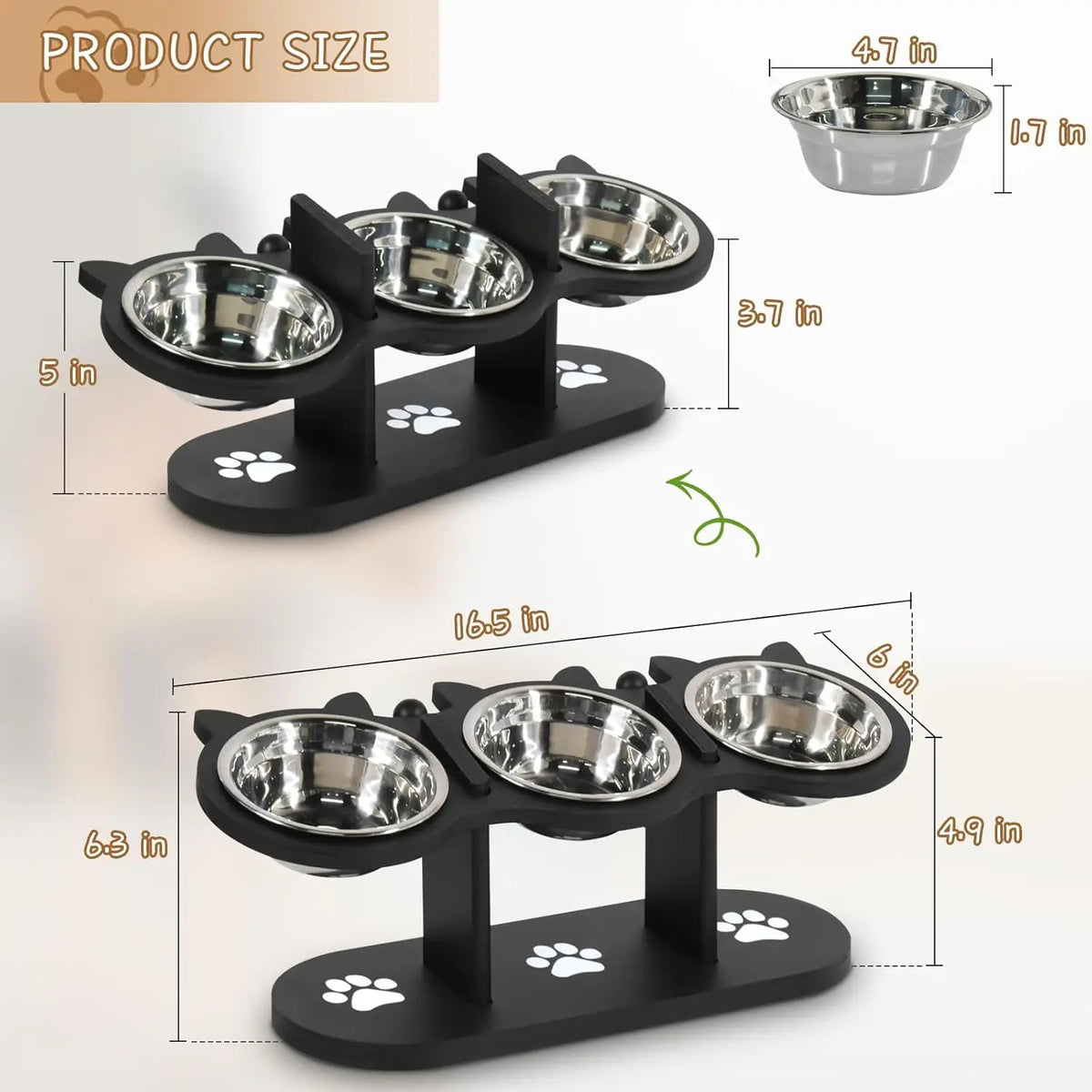 Purrfect Trio Adjustable Elevated Cat Bowl Set
