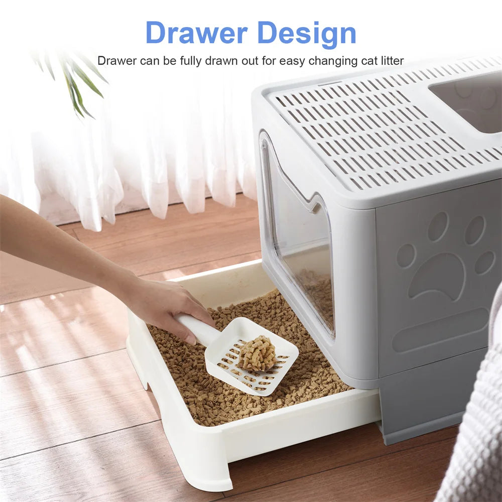 CleanStep Foldable Cat Litter House with Pull-Out Drawer