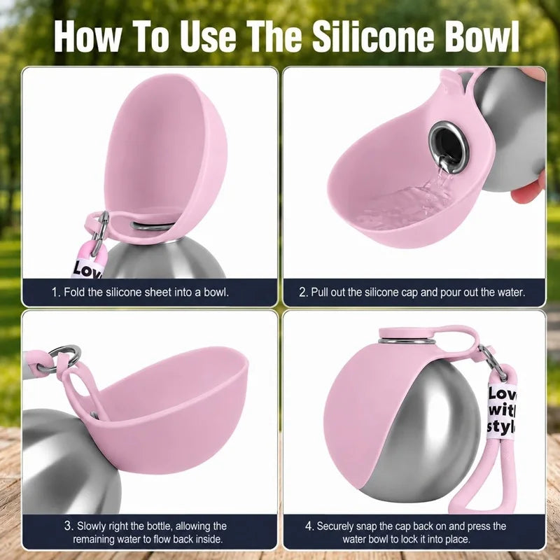 2-in-1 Portable Dog Water Bottle with Built-In Drinking Bowl