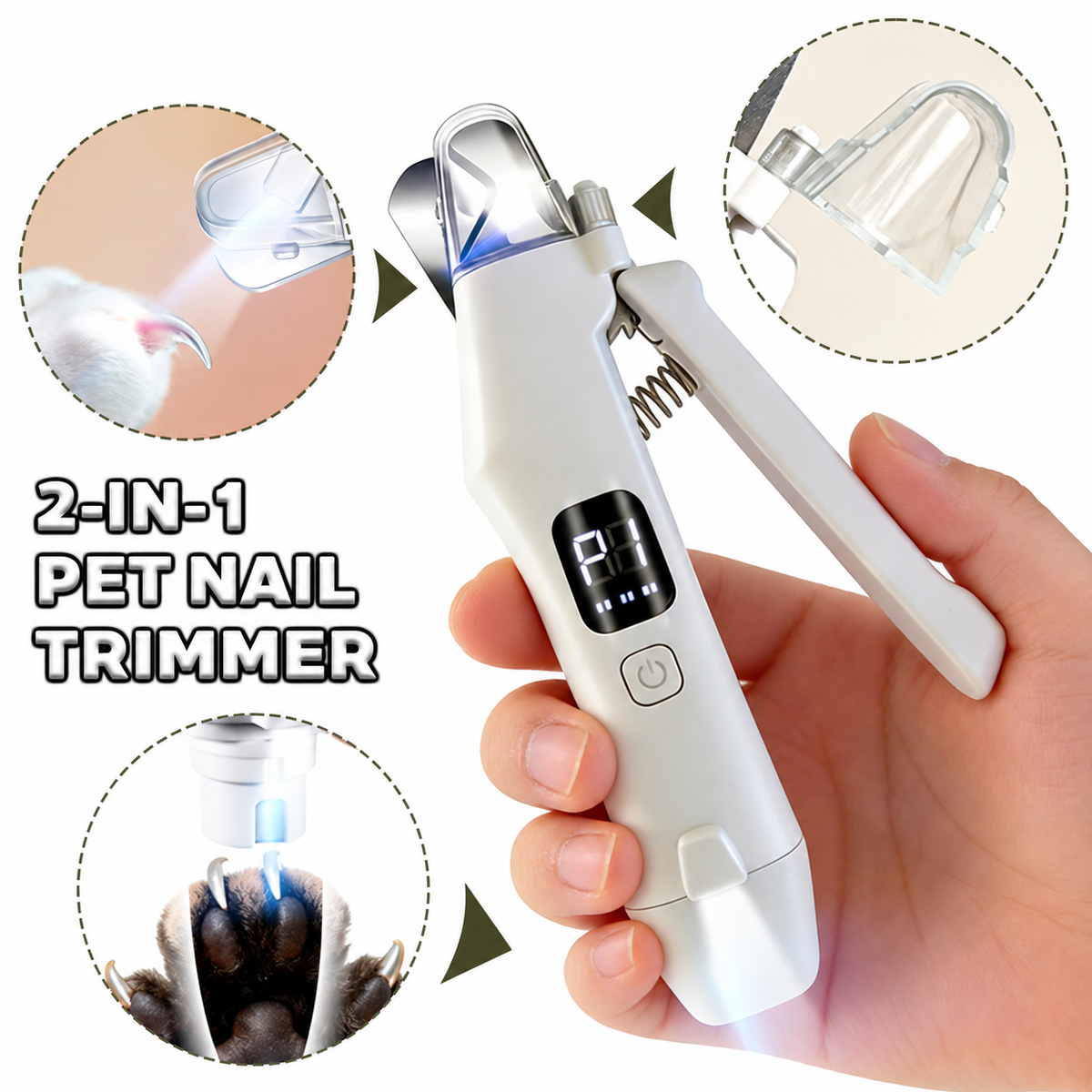 PawGlow 2-in-1 Rechargeable Pet Nail Clipper & Grinder with LED Light