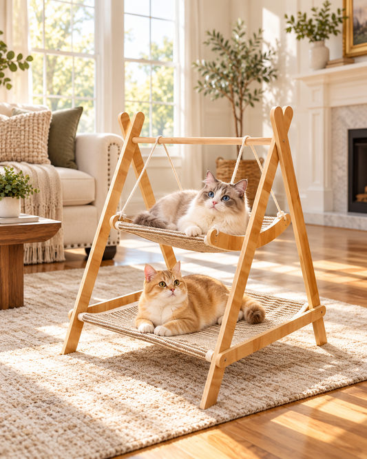 PurrSwing Double-Tier Wooden Cat Hammock